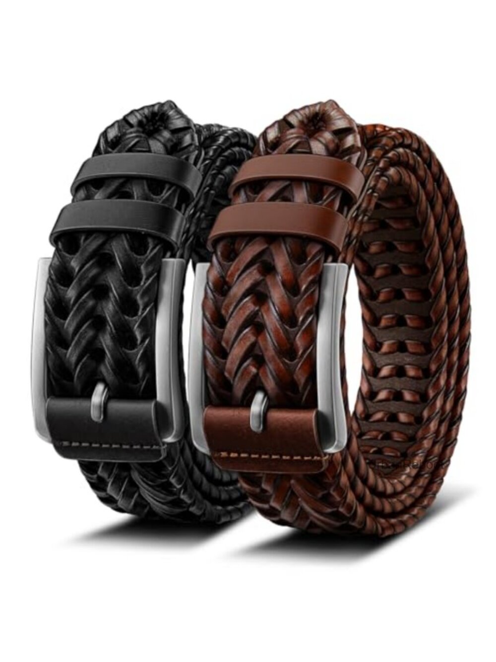 2-Pack Braided Woven Leather Belts for Men Adjustable Gift Boxed